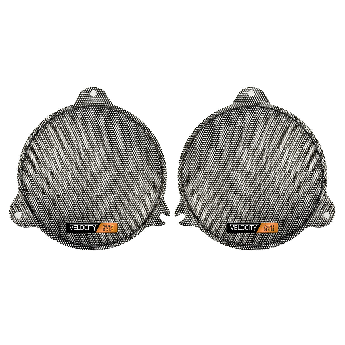 A pair of black Velocity fairing grills for 2014–2023 Street Glide models, featuring the brand logo on the lower right corner.