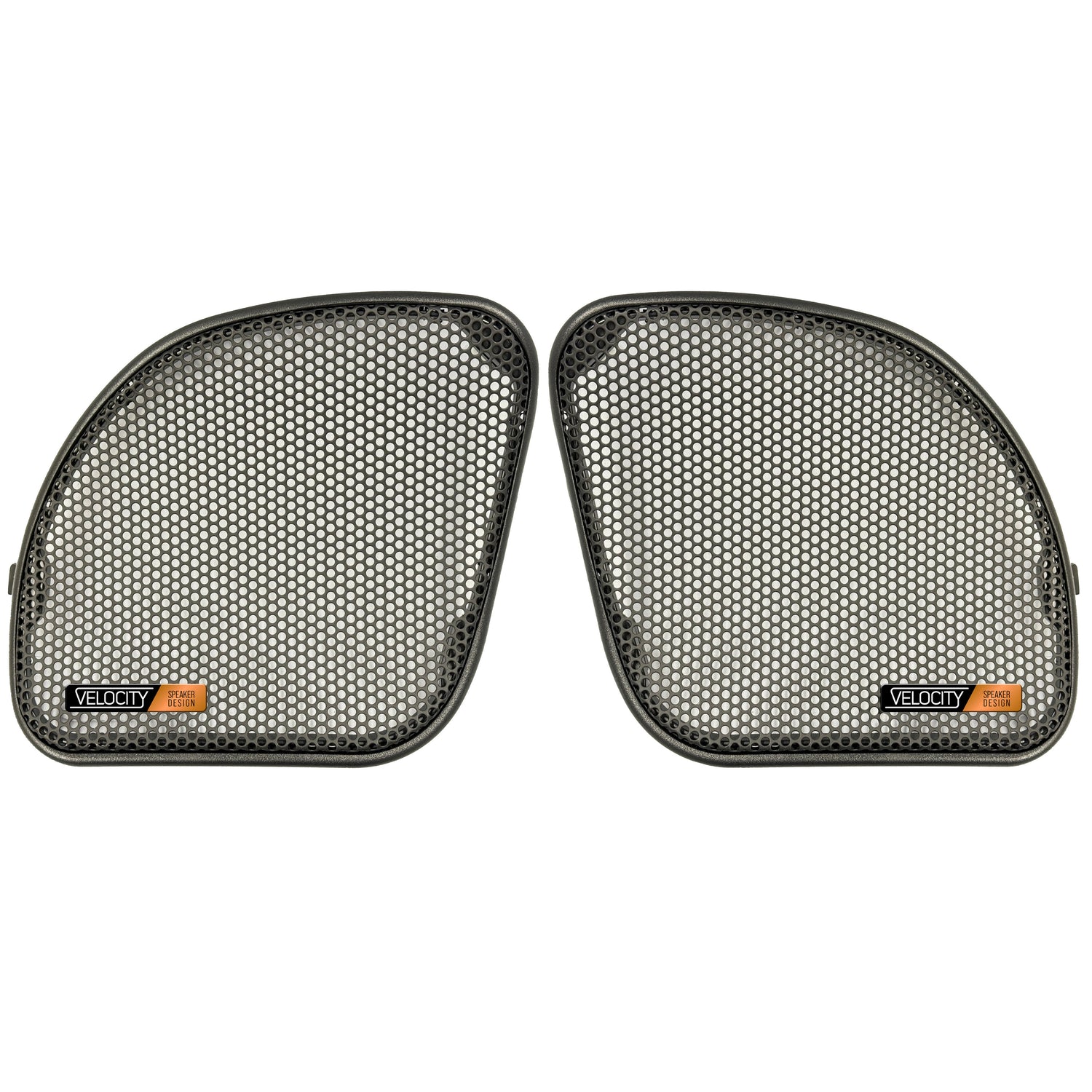 A pair of black fairing grills with a geometric pattern designed for 2015-2023 Road Glide models.