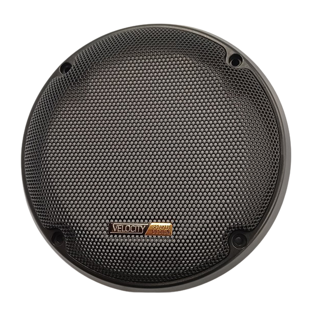 Round speaker with Velocity logo on a white background