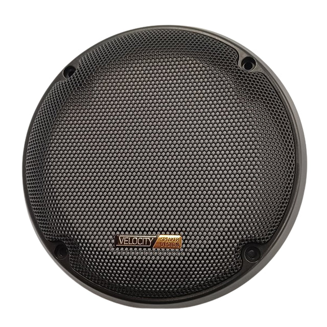 Round speaker with Velocity logo on a white background