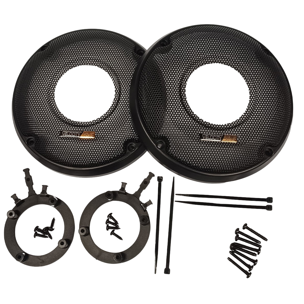 All the hardware to mount Velocity RZ75H horn tweeters into the grills for a Harley lower fairing or tour pack location