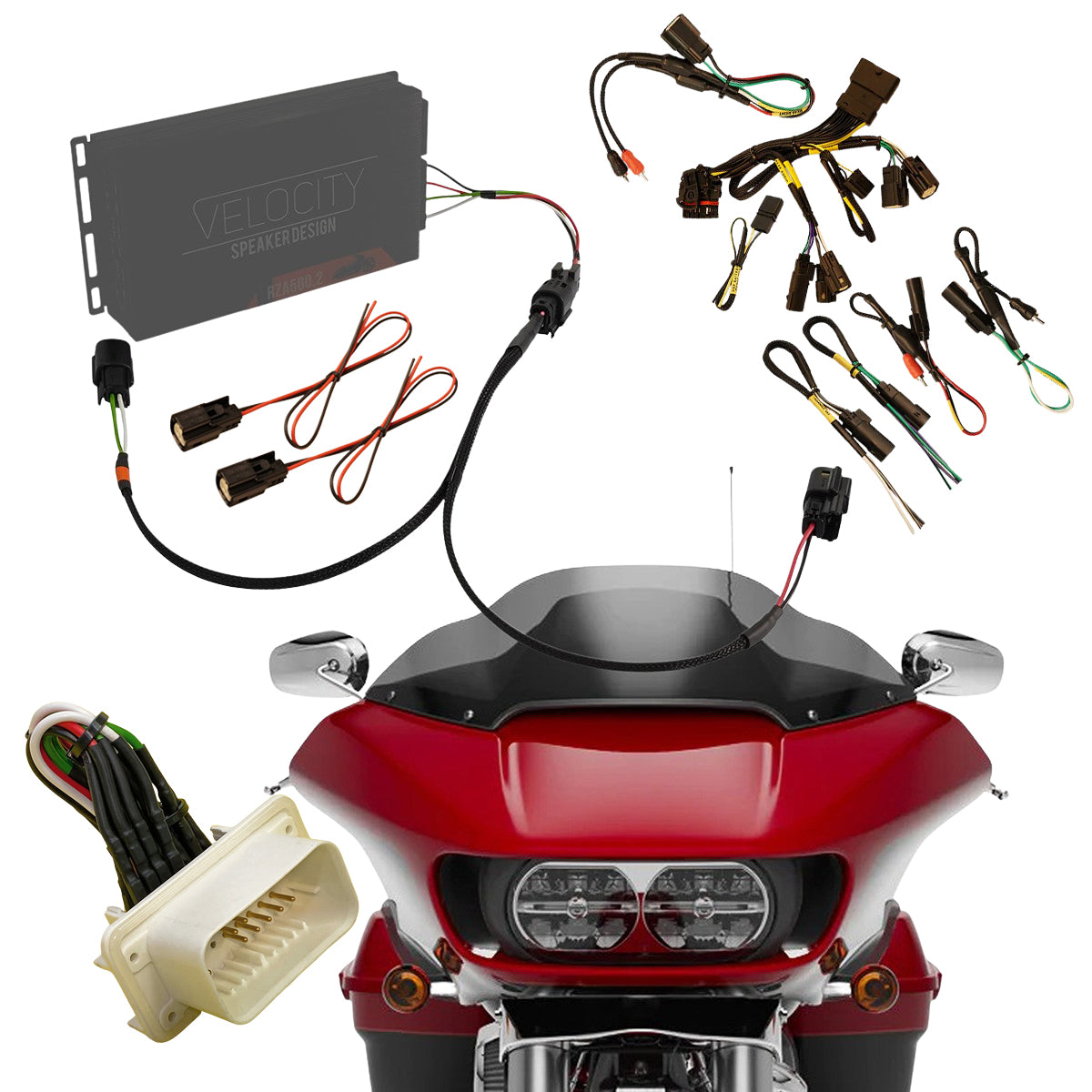 Combo wiring kit for installing aftermarket amp in fairing of 2021-2023 Harley Touring Baggers