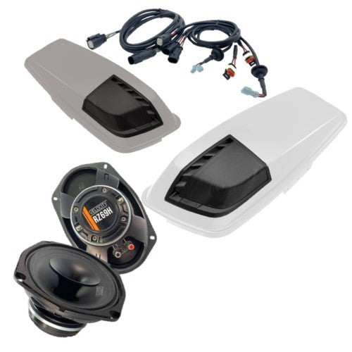 Ultra Coax Horn 6x9 with cut American Hard Bag, Harley motorcycle audio system Kit with speakers, amplifiers and Radio SoundStream Display Compatible with Select 2014+ Road Glide, Street Glide, Ultra & CVO Motorcycles, Harley-Davidson