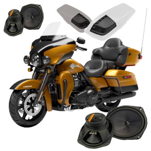 Ultra over lid2 American Hard Bag, Harley motorcycle audio system Kit with speakers, amplifiers and Radio SoundStream Display Compatible with Select 2014+ Road Glide, Street Glide, Ultra & CVO Motorcycles, Harley-Davidson