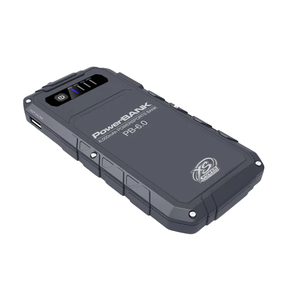 Black power bank with 'Powerbank' branding on a white background