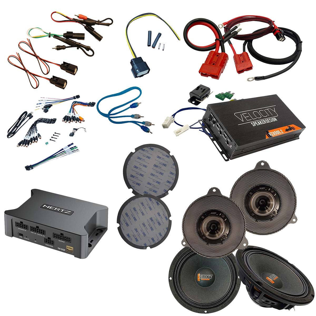 Kit of Velocity Overdrive speakers, amplifier and Hertz DSP for 2014-2023 Street Glide Harley