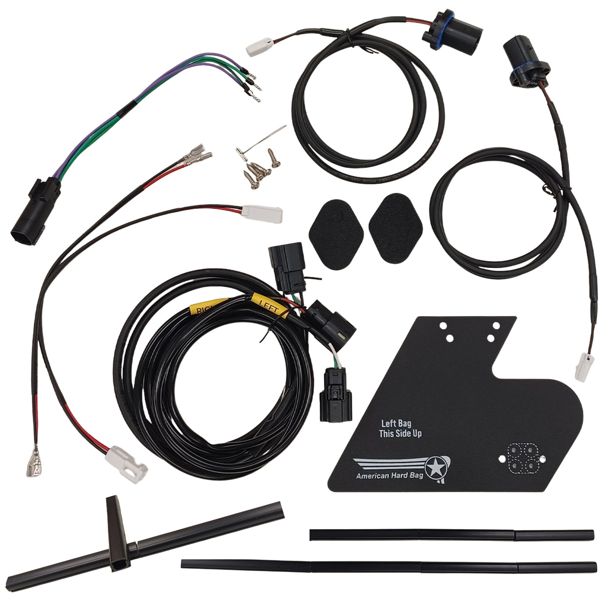 The all new split back bone harness from American Hard Bag, for the cut-in kits for 2014-2023 Harley Touring Baggers