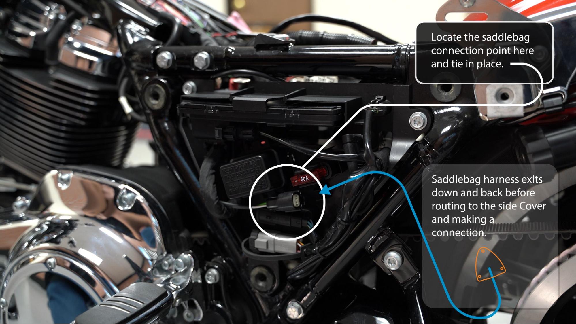 Left side harness service loop routing