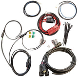 Collection of automotive wiring harnesses on a white background for Harley amp in bag