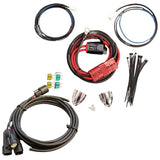 Wiring harness kit with various connectors and cables on a white background with crosslink harness, 2 channel