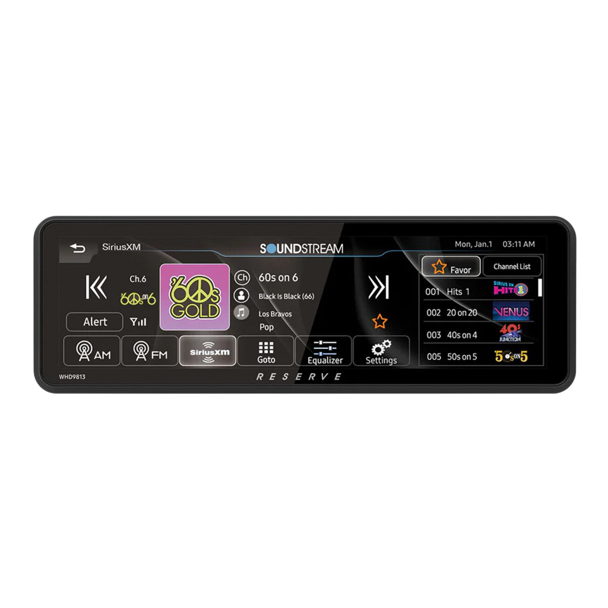 Bike stereo system with digital display on a white background from PPI SoundStream model WHD.9813 for Harley Bikes
