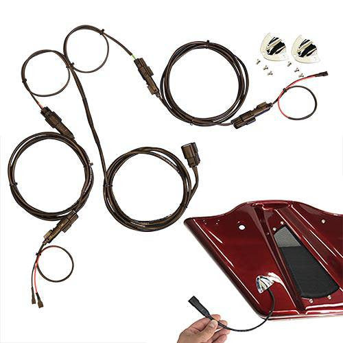 harley deluxe rear speaker split backbone wire harness plug play American Hard Bag, Harley motorcycle audio system Kit with speakers, amplifiers and Radio SoundStream Display Compatible with Select 2014+ Road Glide, Street Glide, Ultra & CVO Motorcycles, Harley-Davidson 