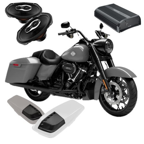 Road King Over Subs equipment American Hard Bag, Harley motorcycle audio system Kit with speakers, amplifiers and Radio SoundStream Display Compatible with Select 2014+ Road Glide, Street Glide, Ultra & CVO Motorcycles, Harley-Davidson