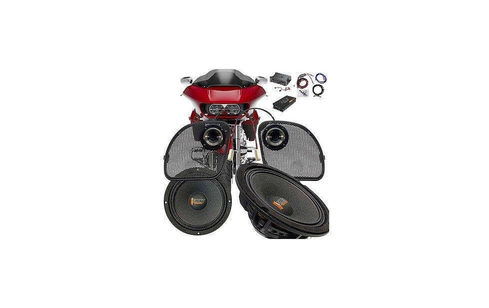 American Hard Bag, Harley motorcycle audio system Kit with speakers, amplifiers and Radio SoundStream Display Compatible with Select 2014+ Road Glide, Street Glide, Ultra & CVO Motorcycles, Harley-Davidson