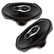 A pair of Hertz SX690 Neo 6x9 inch car speakers, predominantly black in color, showing the front and side views.